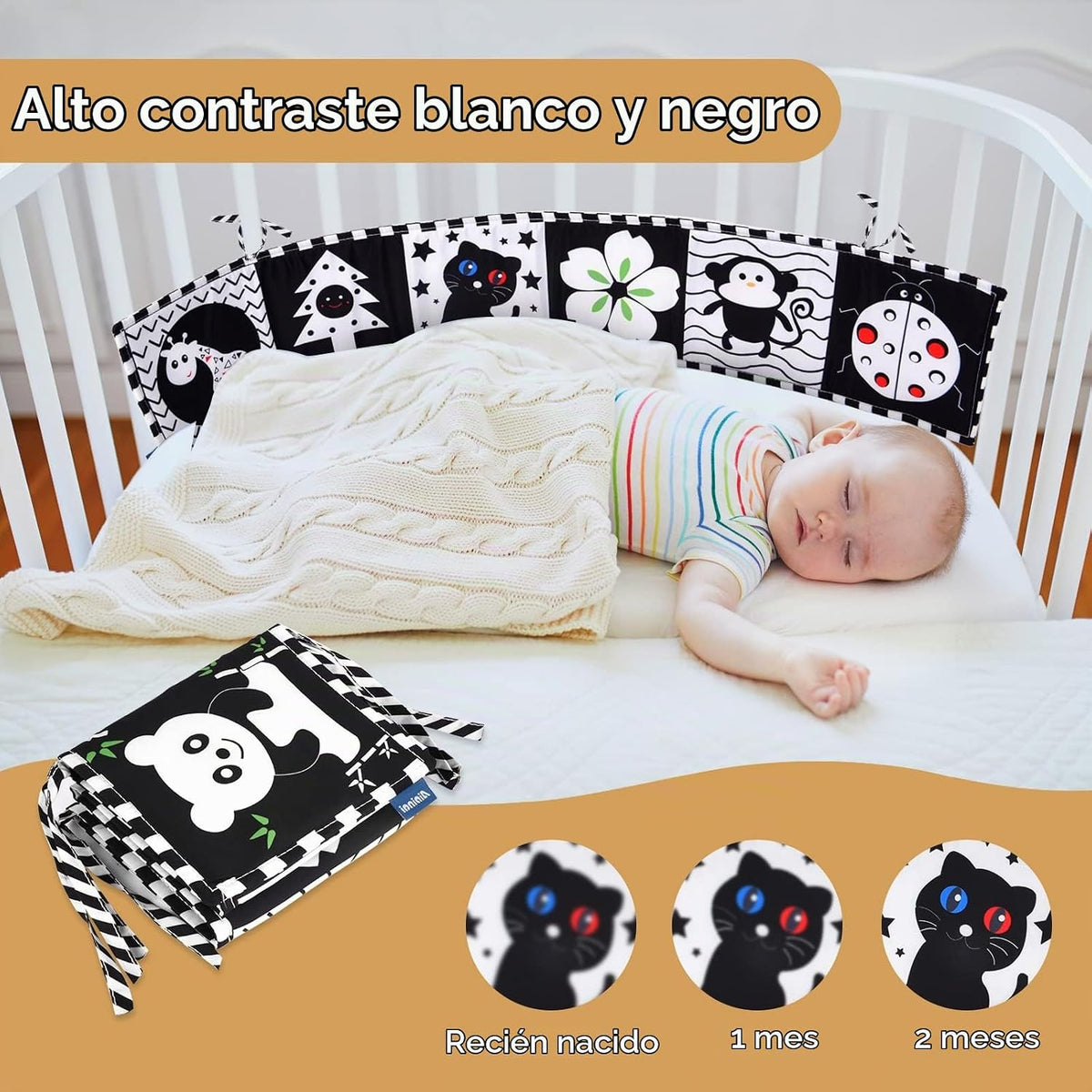 Vicloon Juguetes blancos y negros del bebé, libro del bebé del alto...