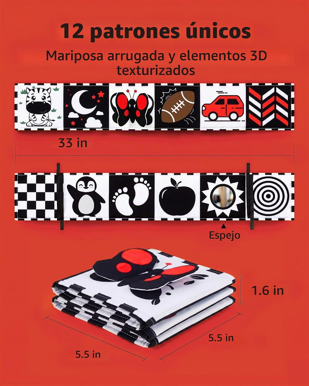 Yeeeasy Libros de bebé en blanco y negro para recién nacidos de 0 a...