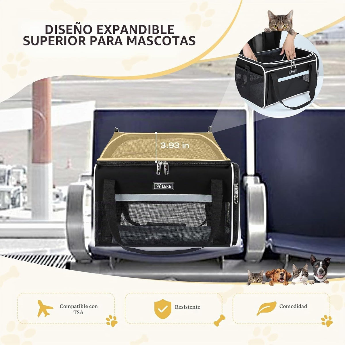 Lekereise Transportador de mascotas extensible superior de 18 x 13...