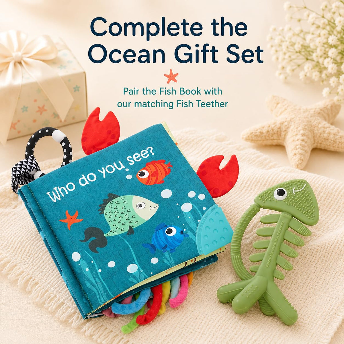 Fish Baby Crinkle Libros con juguete de dentición de peces 3D para...