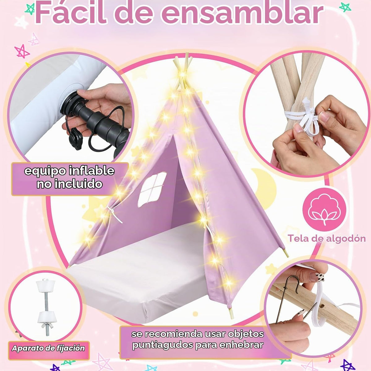 Paquete de 6 Tiendas Teepee para Fiestas de Pijamas para Niños a Gr...