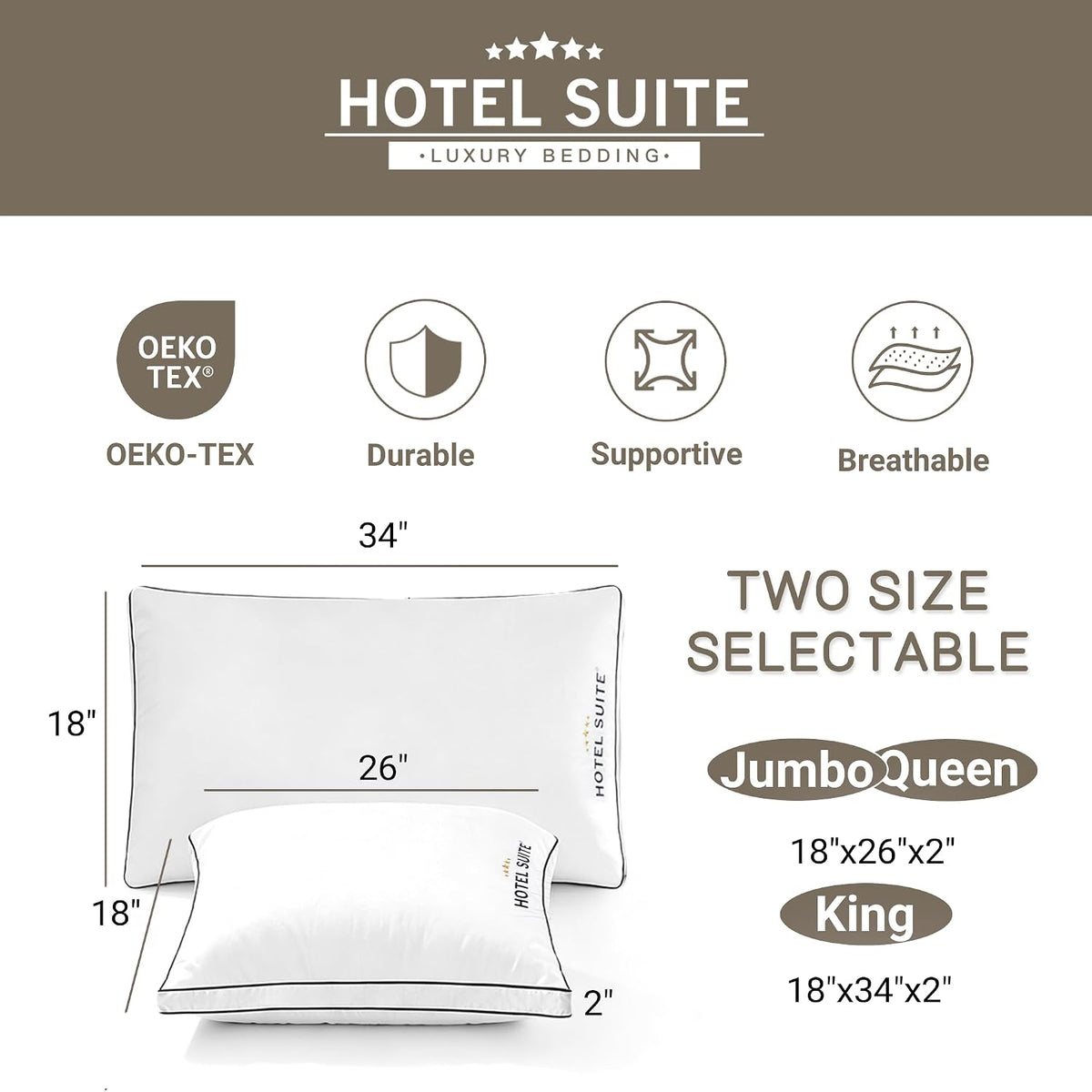 Hotel Suite Hotel Collection - Juego de 2 almohadas de cama tamaño...