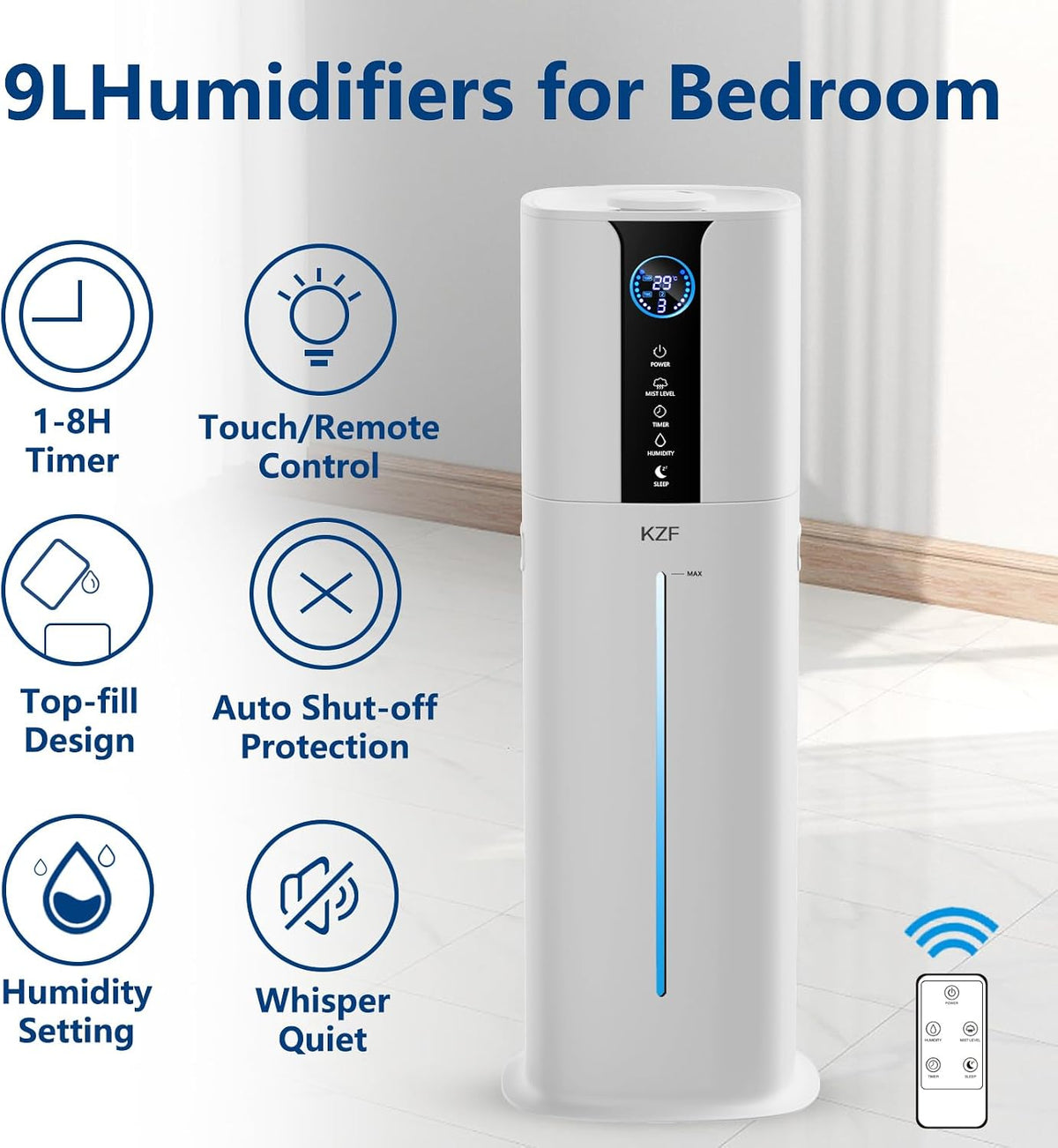 KZF Humidificadores de 9L para dormitorio grande, difusor de llenad...