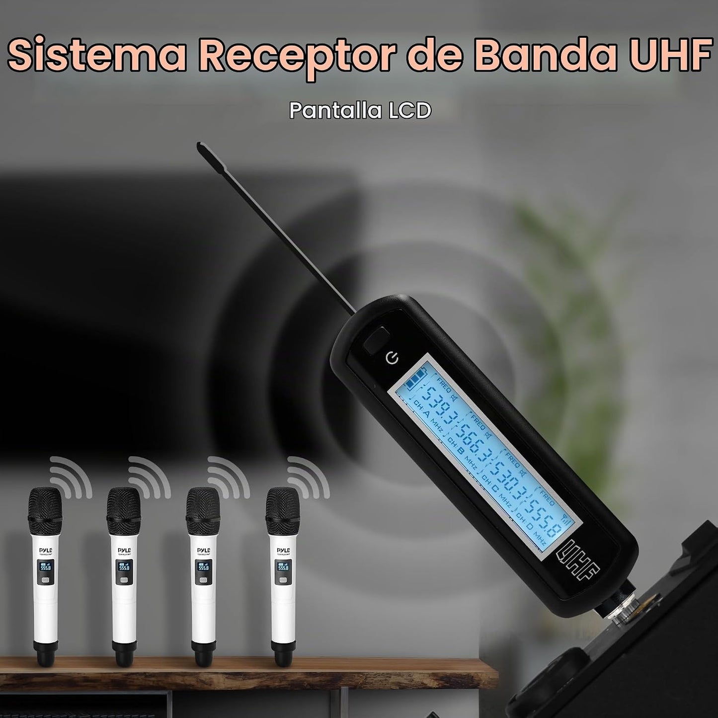 Sistema de micrófono inalámbrico de 4 canales, sistema receptor de...