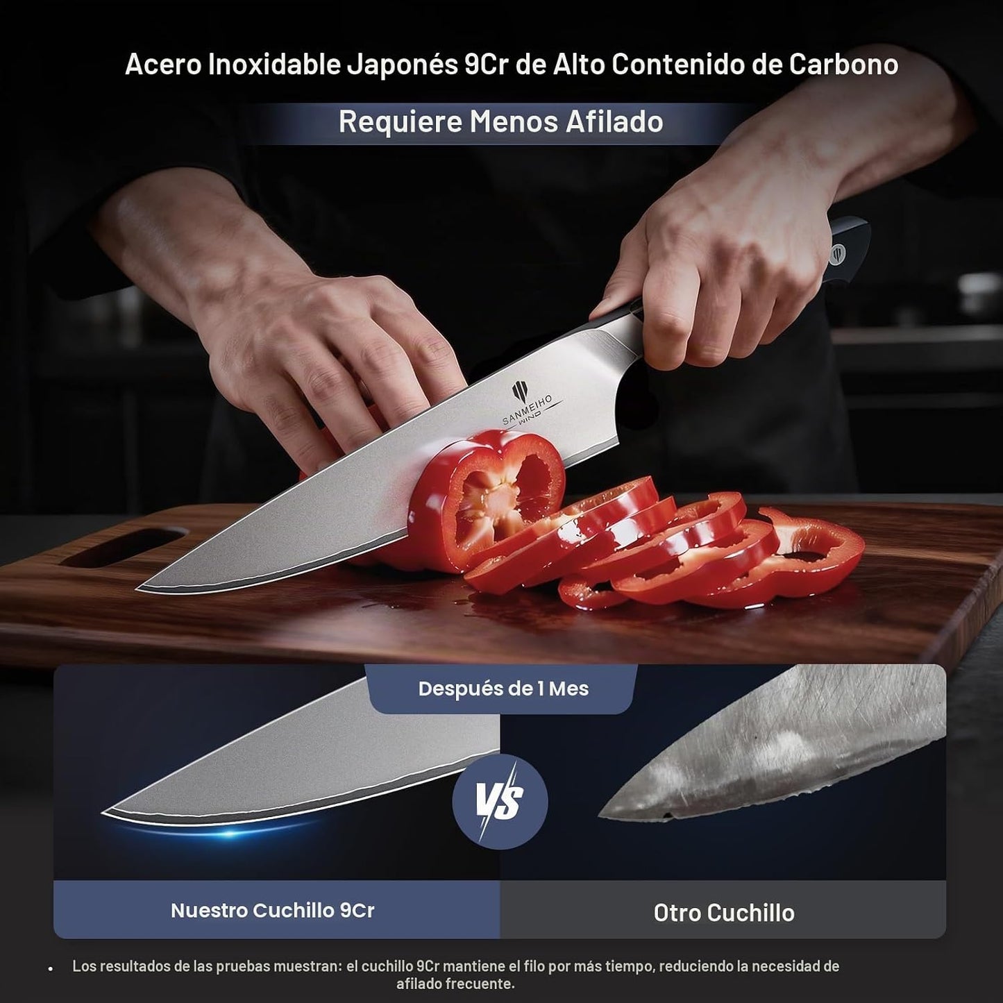 SANMEIHO Juego de 16 cuchillos de cocina japoneses con bloque, apto...