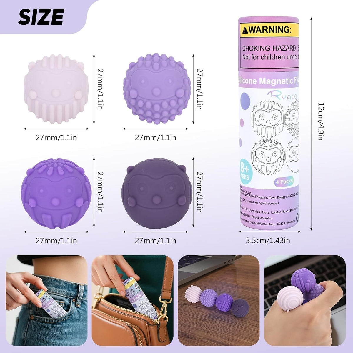 RYACO Pelotas magnéticas de silicona, paquete de 4 juguetes para al...