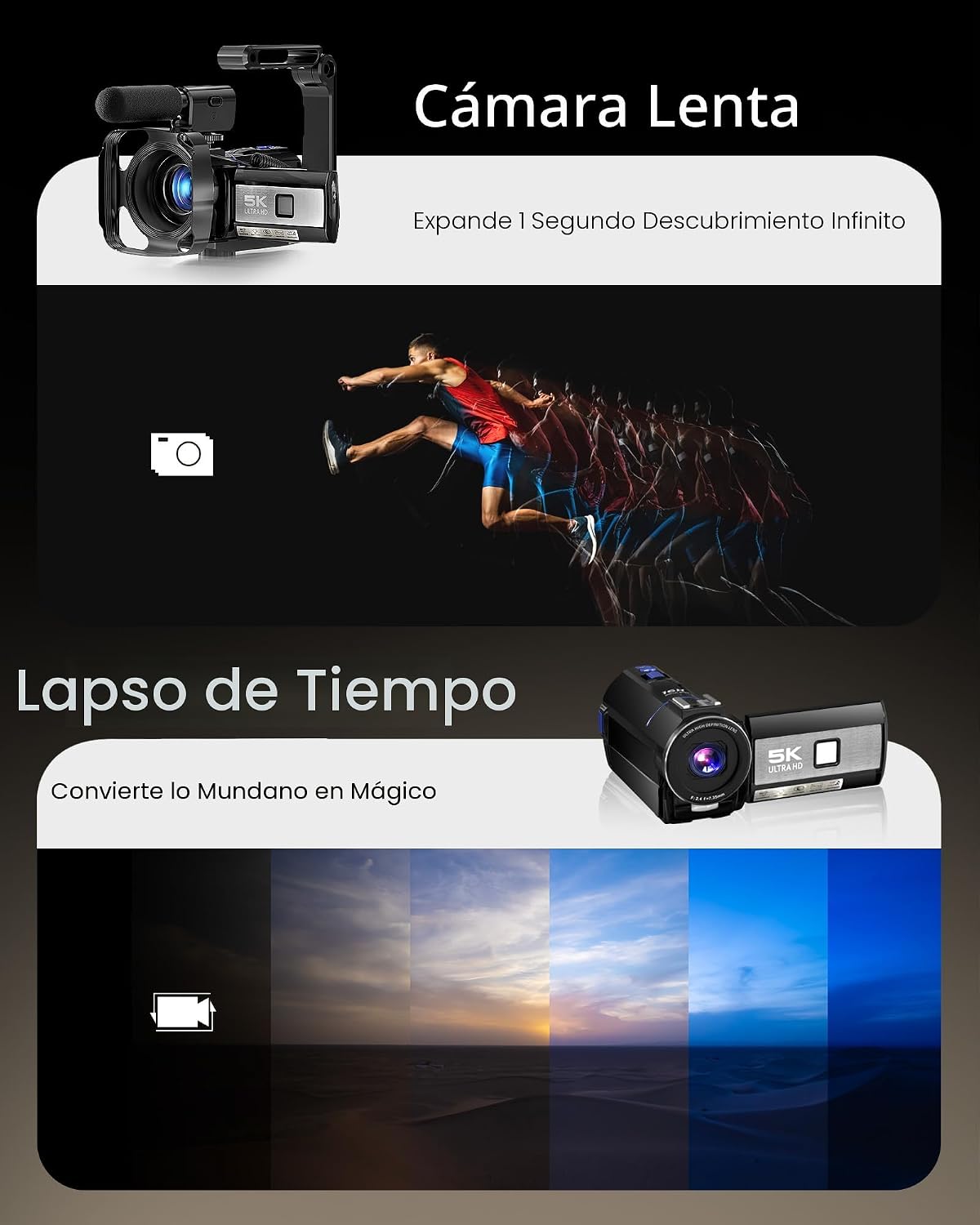 Videocámara 5K, cámara de video BREGOO UHD 64MP para vlogging en Yo...