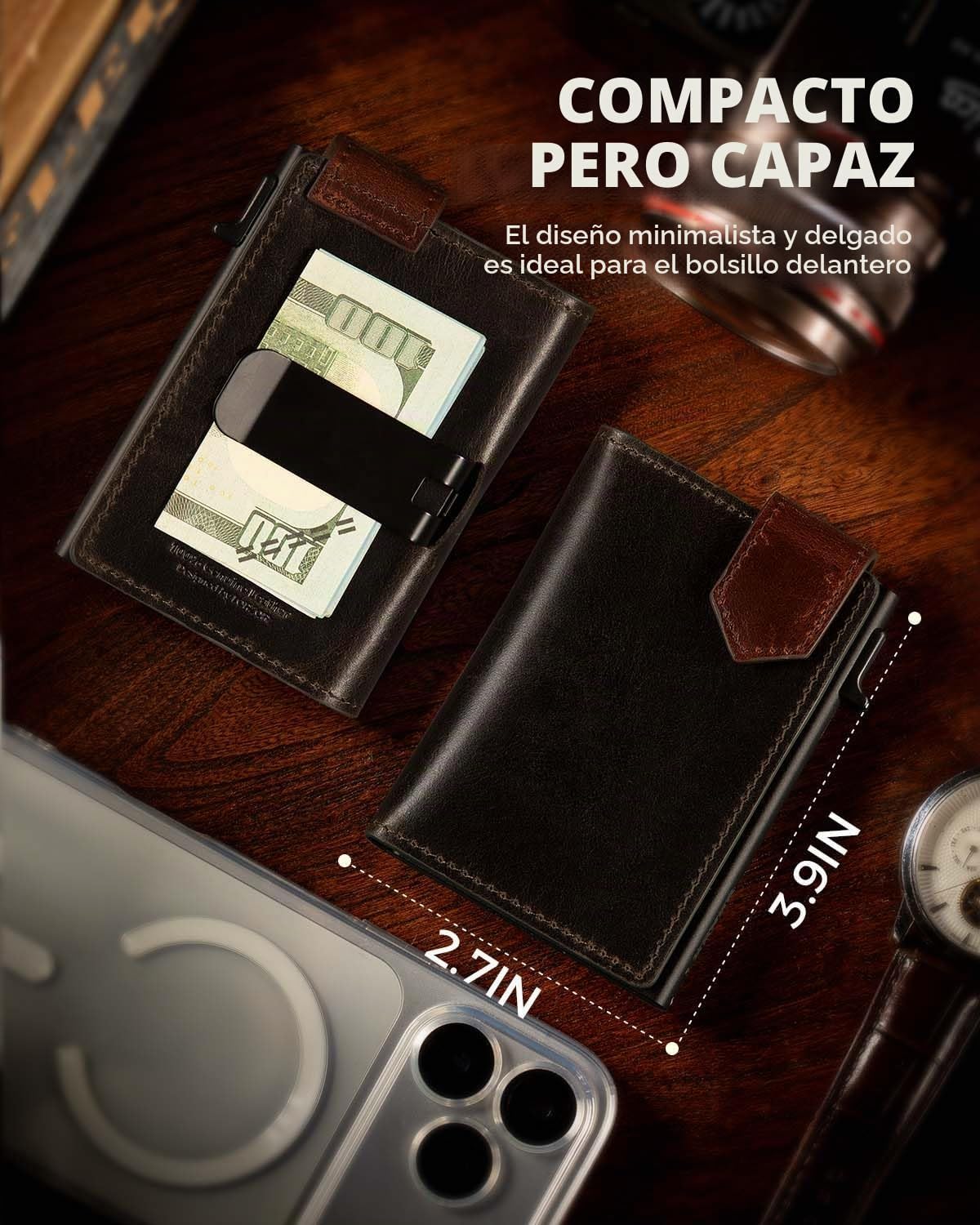 LORZOR Cartera delgada para hombres con cierre de seguridad, billet...