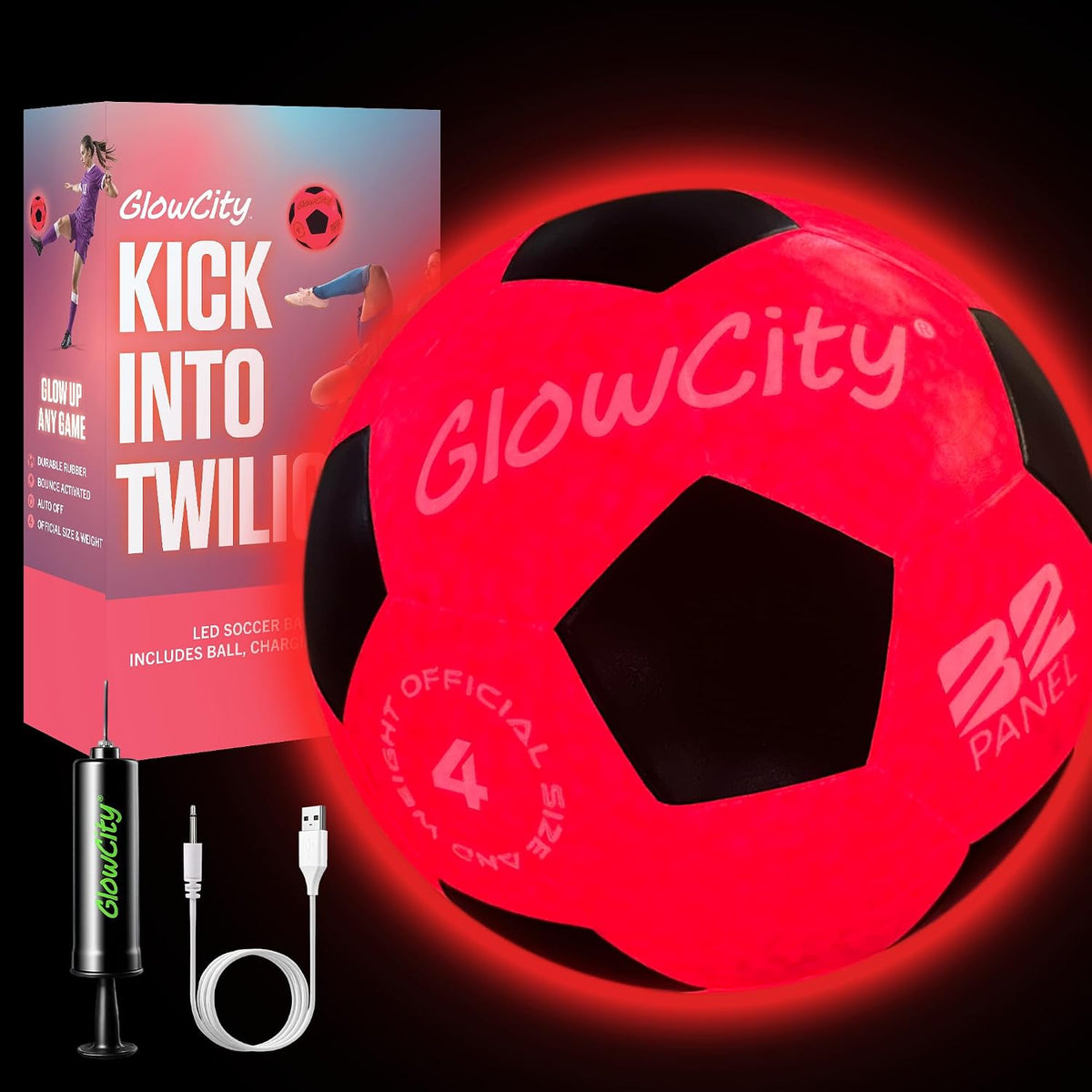 GlowCity Balón de fútbol que brilla en la oscuridad - Tamaños 3, 4,...