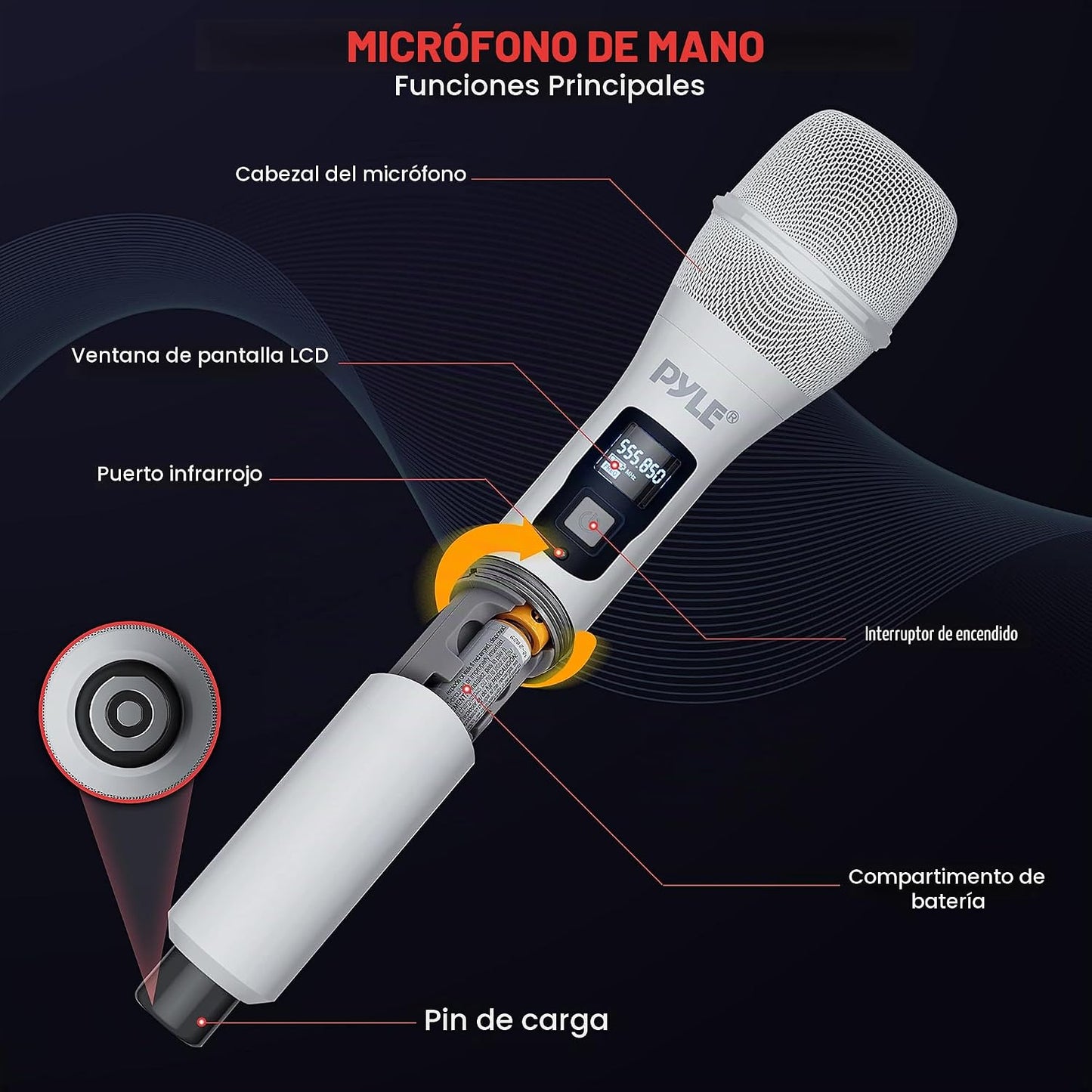 Pyle Sistema de micrófono inalámbrico UHF - Receptor Bluetooth con...