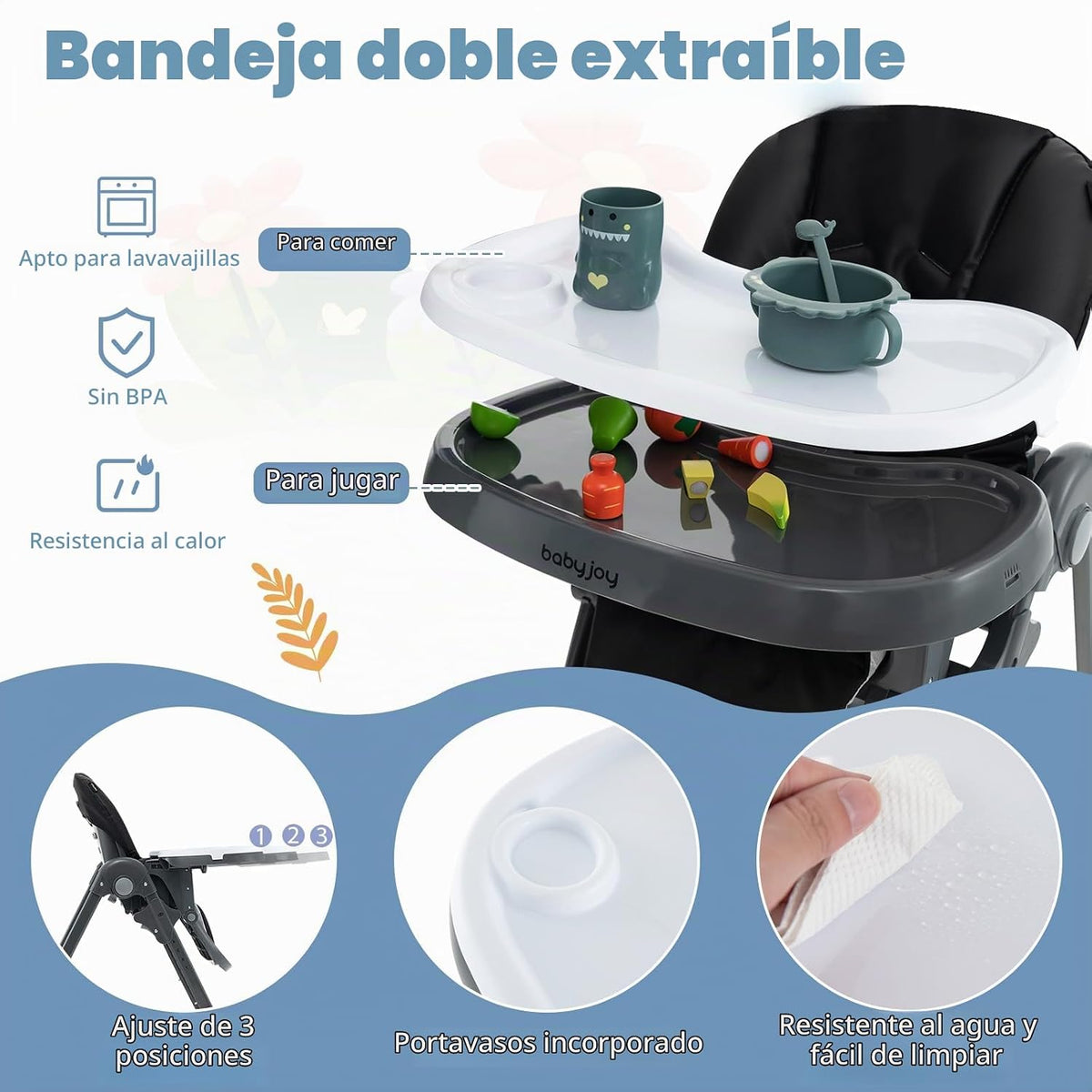BABY JOY Silla alta convertible para bebés y niños pequeños, altura...