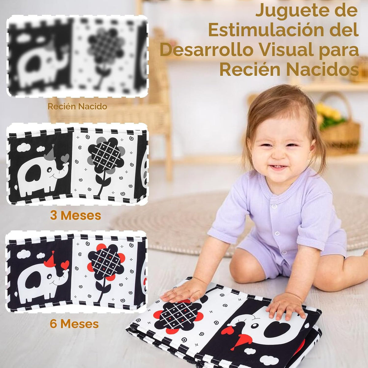 Cawgug Juguetes para bebés de alto contraste en blanco y negro para...