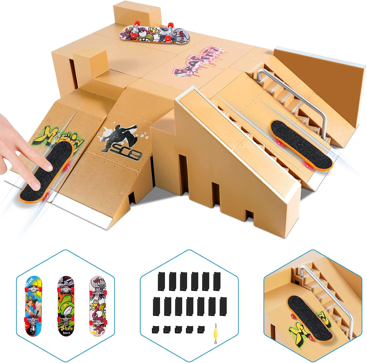 Kit de Parque de Patinaje para Diapasón, Juguetes de Patineta con 3...