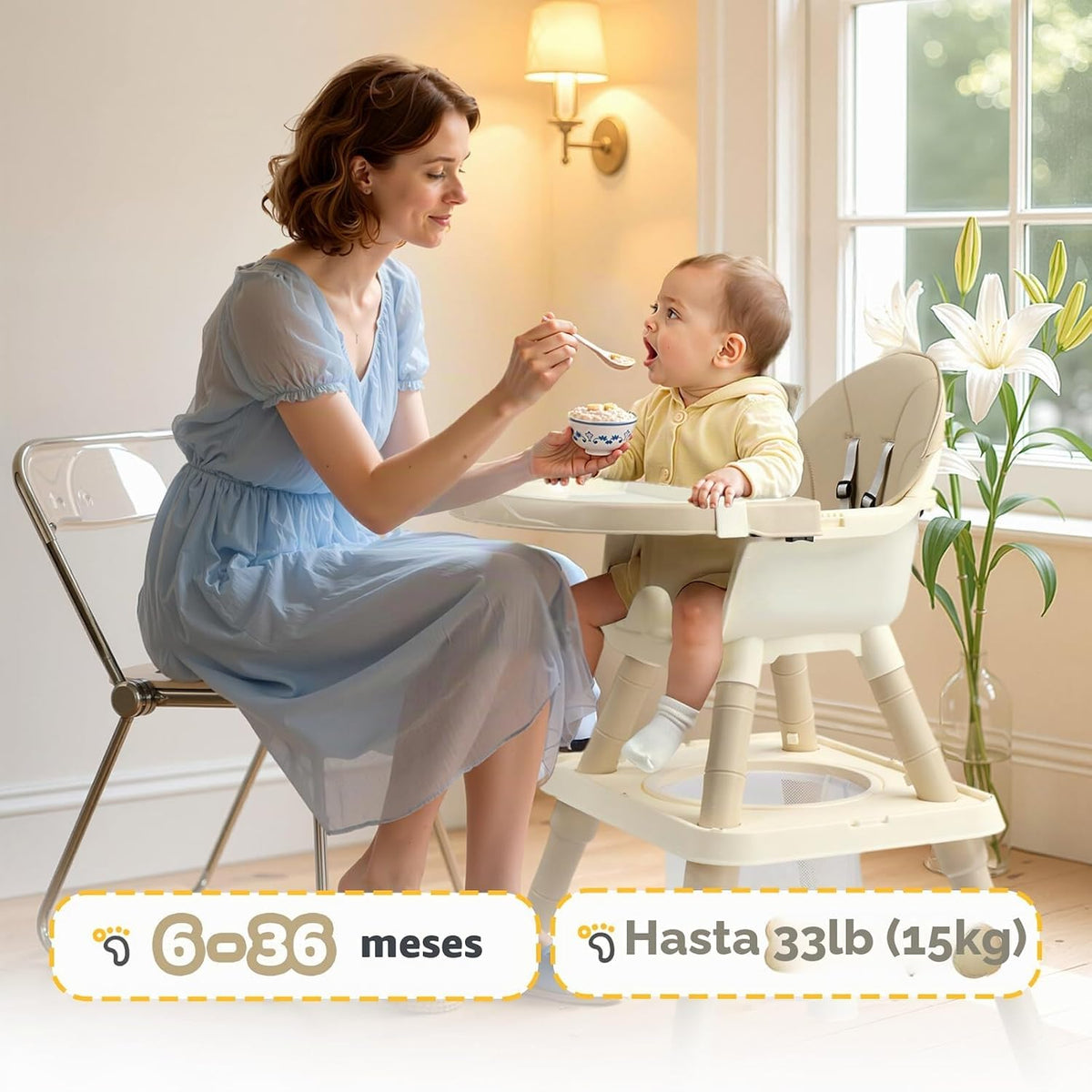 JOYMOR Silla alta 7 en 1 para bebés y niños pequeños, mesa y silla...