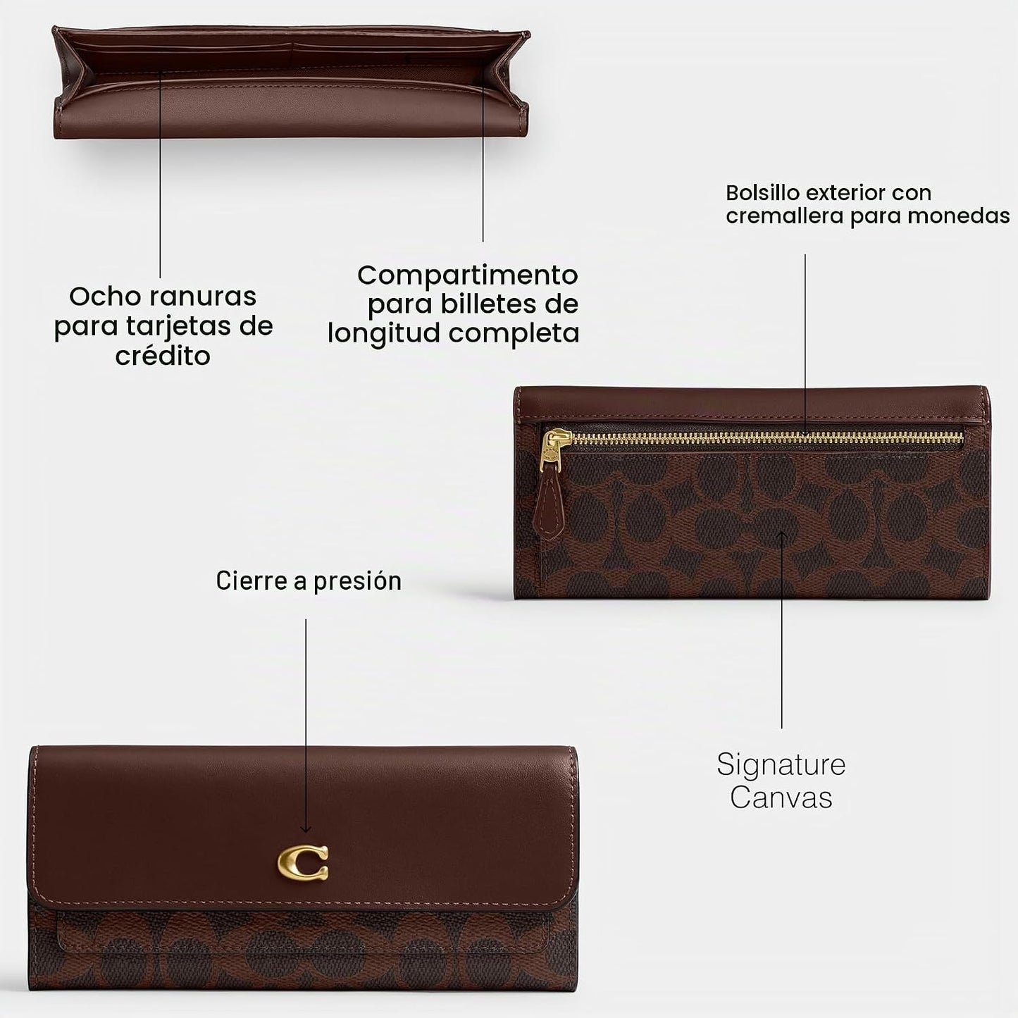 Cartera con solapa larga Mila de lona revestida