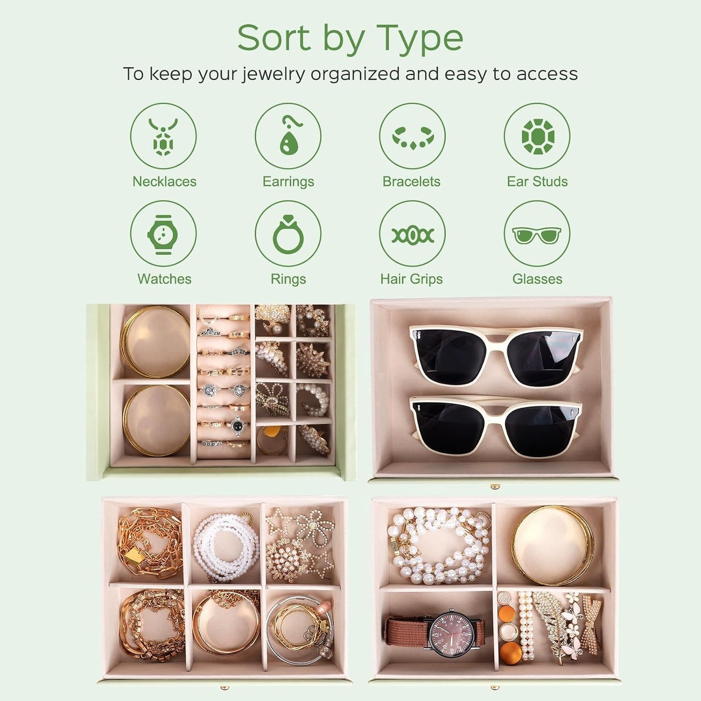 Dajasan Cajas Grandes de Joyería para Mujeres, Caja Organizadora de...