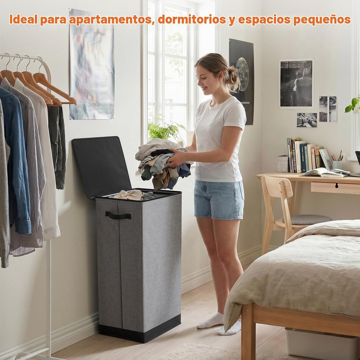 Solidi - Cesta para ropa sucia con tapa (100 litros), plegable, gra...