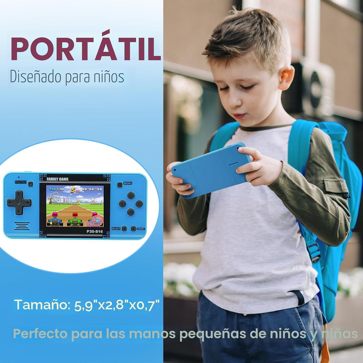 Juego de mano para niños - Precargado con 220 juegos de video retro...