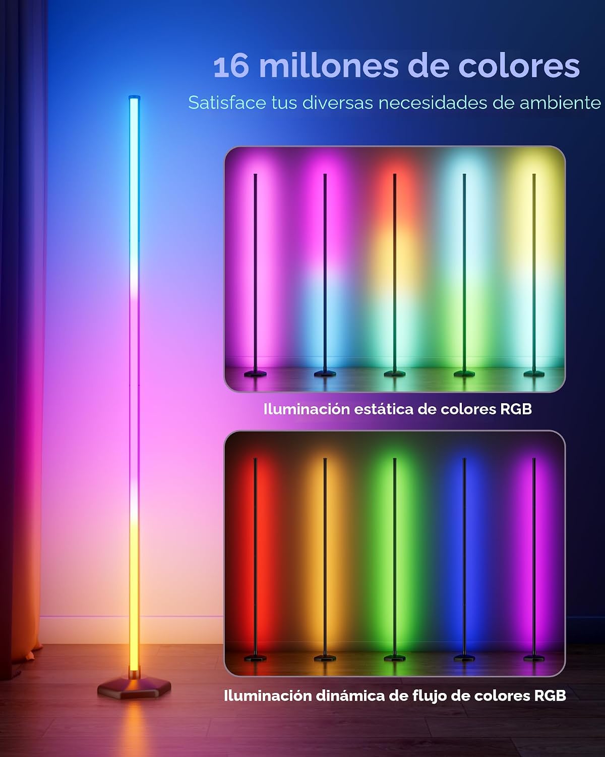CCACC Lámpara de pie de esquina de 2 piezas, luz RGB de 65 pulgadas...
