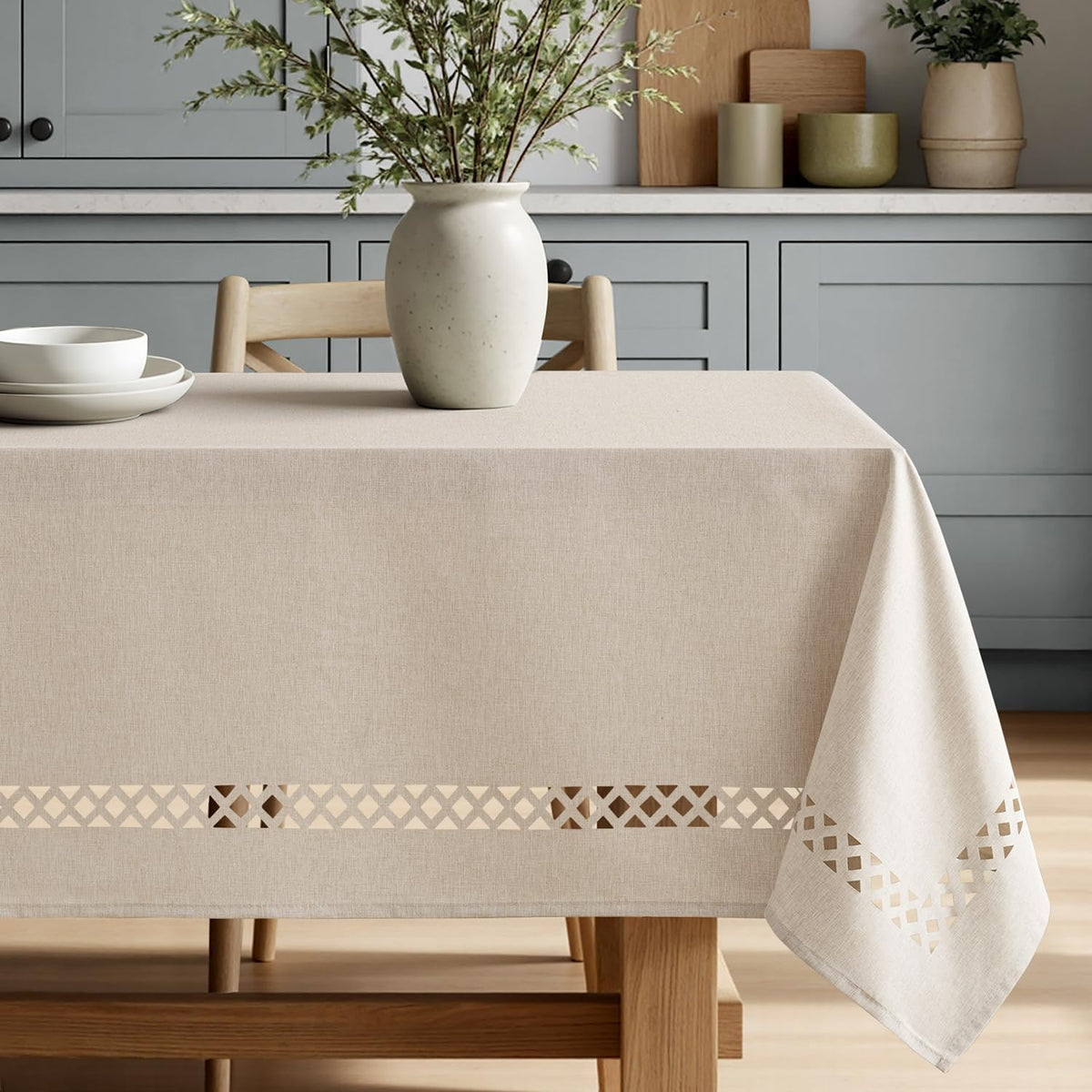 MIULEE Mantel rectangular beige con recortes decorativos de 52 x 70...