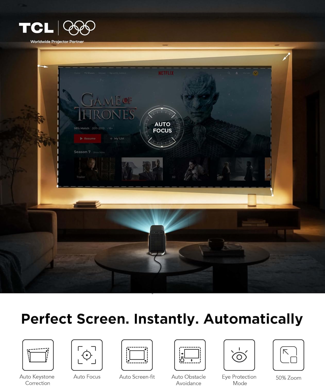 TCL C1 Smart Google TV Projector, WiFi y Bluetooth, cardán giratori...
