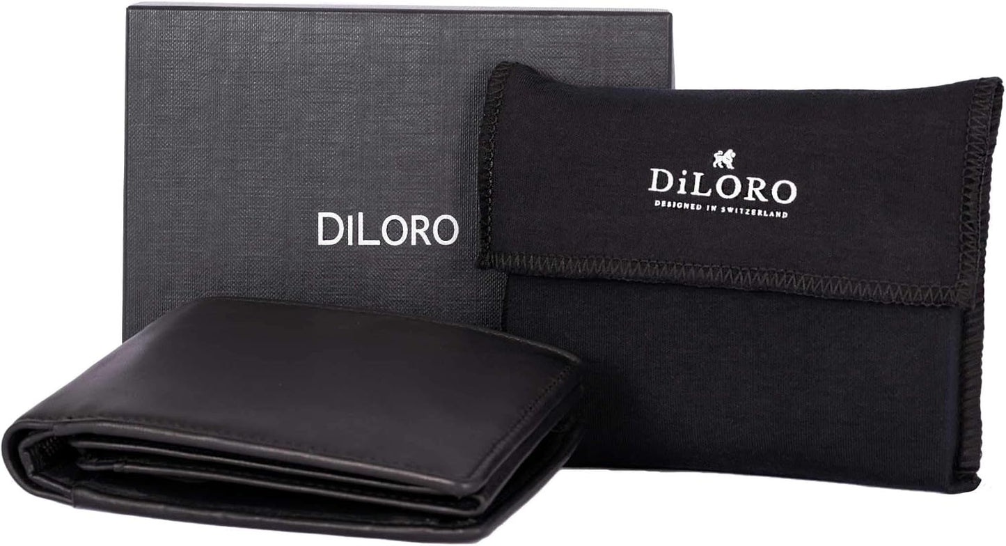 DiLoro Billetera plegable de cuero para hombre, tamaño completo, co...
