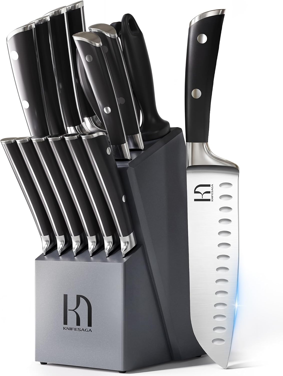 KnifeSaga Juego de cuchillos de cocina de alta calidad, 15 piezas c...