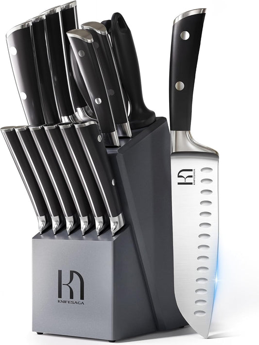 KnifeSaga Juego de cuchillos de cocina de alta calidad, 15 piezas c...