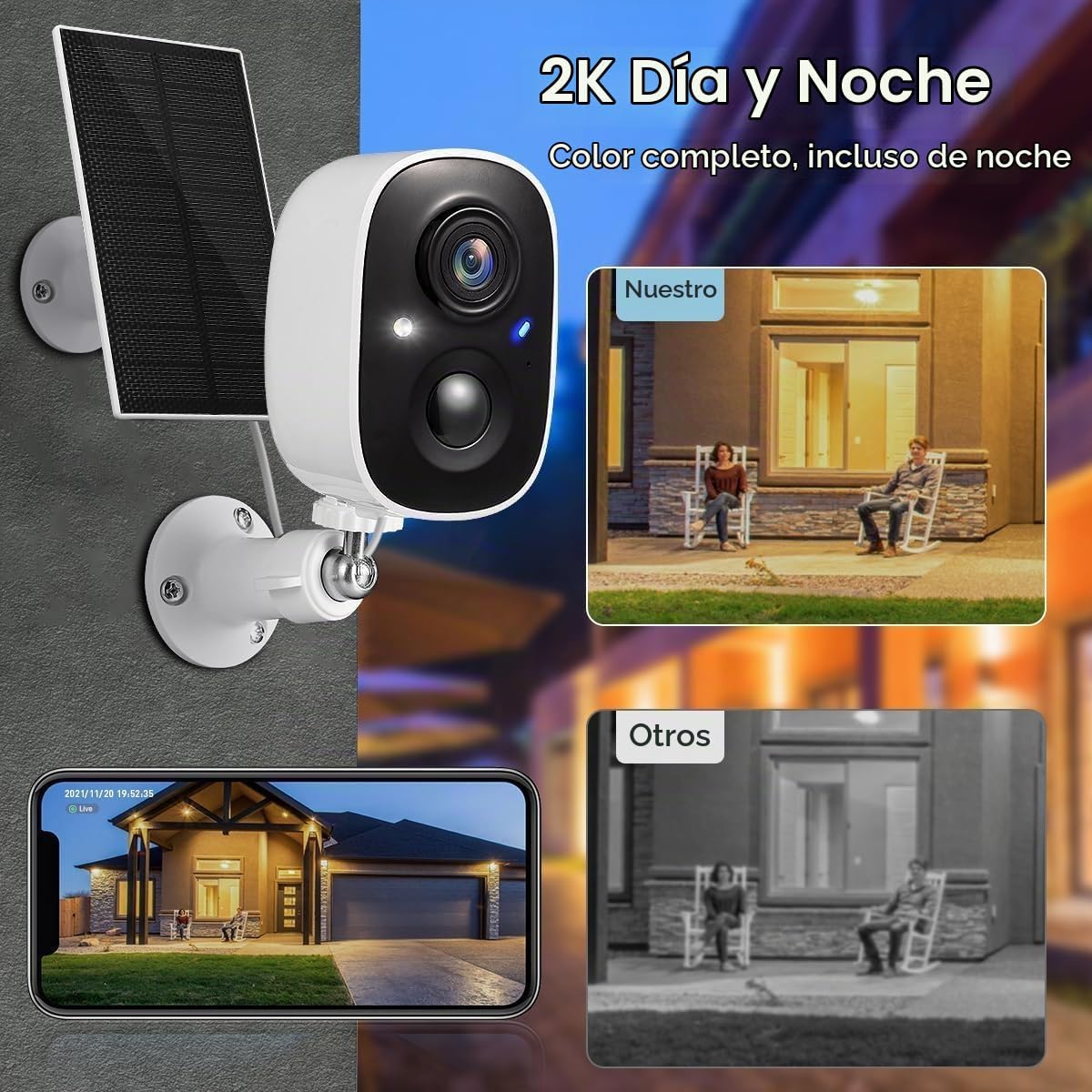 GMK Cámaras de seguridad solares inalámbricas para exteriores, paqu...