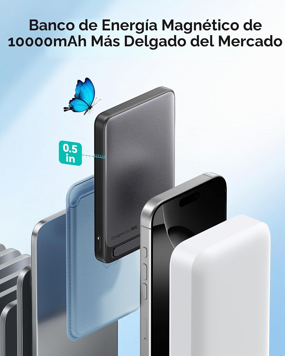 INIU Cargador portátil magnético, ultra delgado, certificado Qi2, 1...