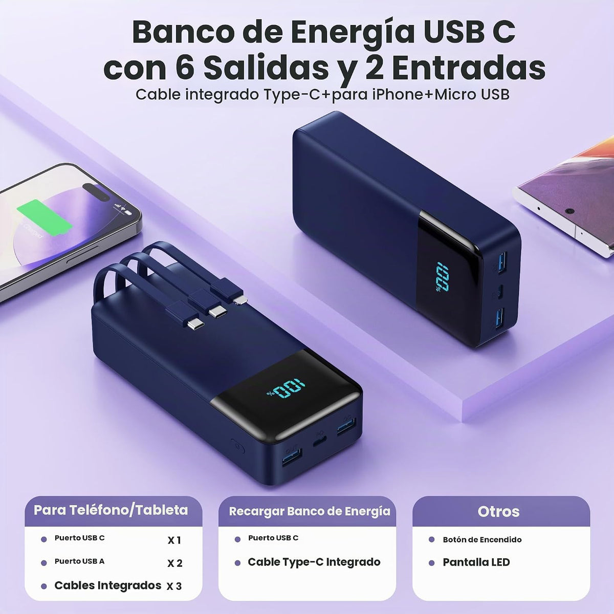 Cargador portátil de 50800 mAh, batería de carga rápida USB C de 25...