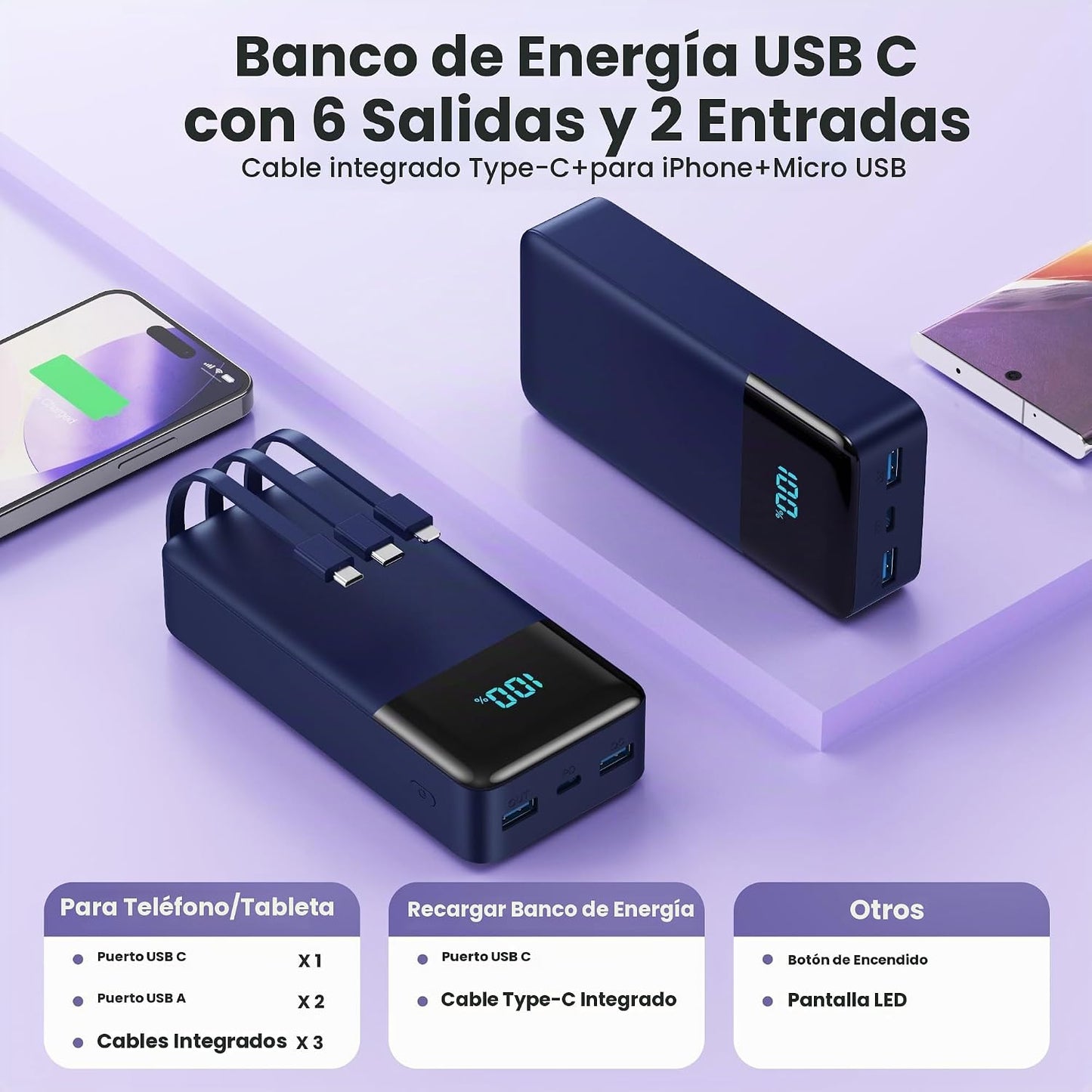 Cargador portátil de 50800 mAh, batería de carga rápida USB C de 25...