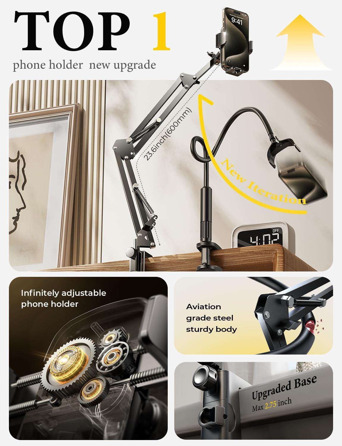 LISEN - Soporte para teléfono celular para escritorio de cama, sopo...