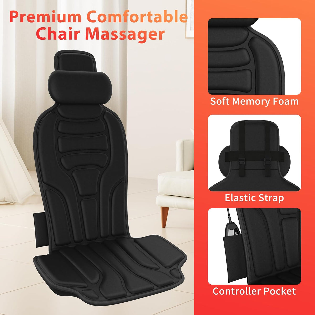 comrelax Masajeador de espalda con calor, silla de vibración de 8 m...