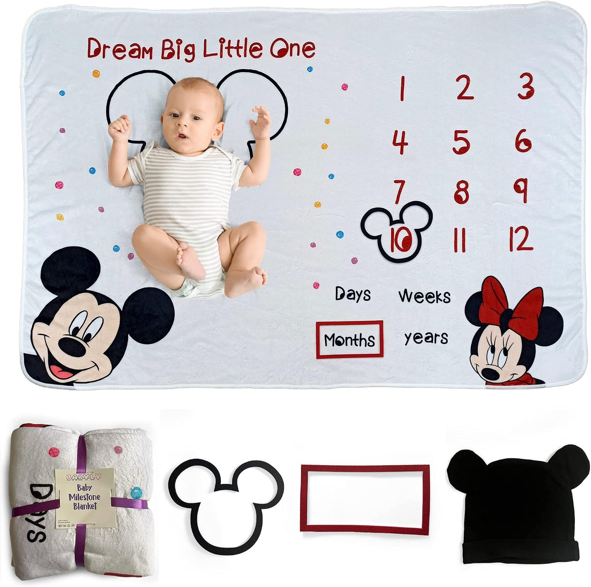 babyly Manta de hitos para bebé con tabla de crecimiento, sombrero...