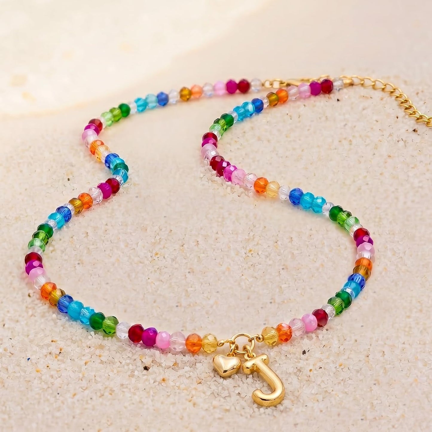 LOVEZORA Collar con inicial para mujer, collares de cuentas de colo...