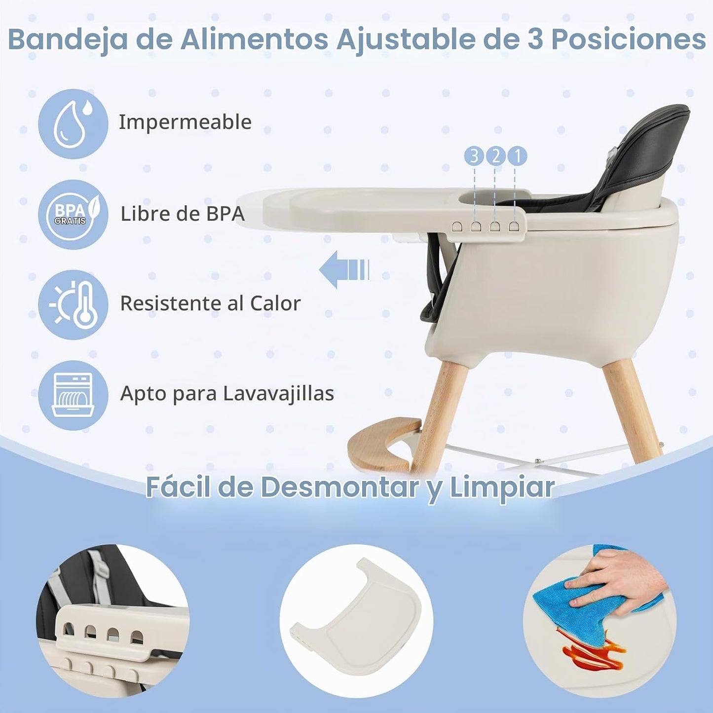 BABY JOY Silla alta para bebé, trona convertible 3 en 1 de madera p...