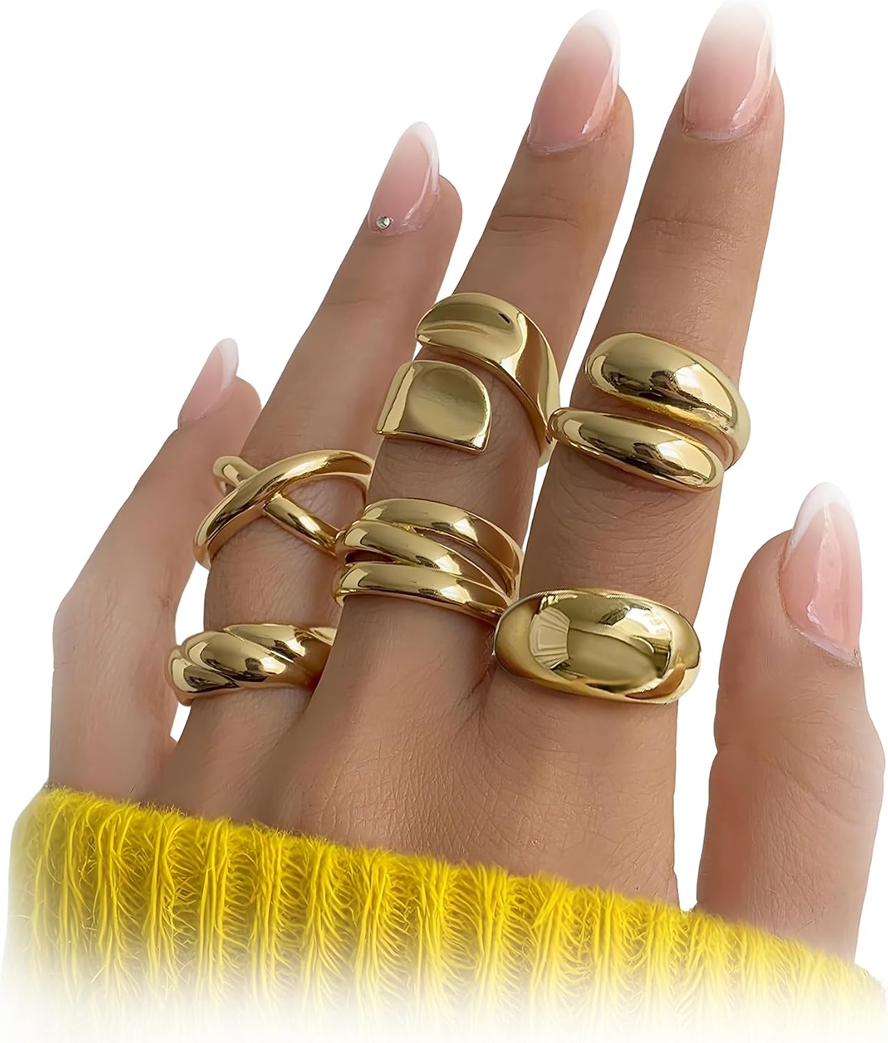 YEEZII Anillos Gruesos de Oro para Mujer Sin Deslustre, Anillo de P...