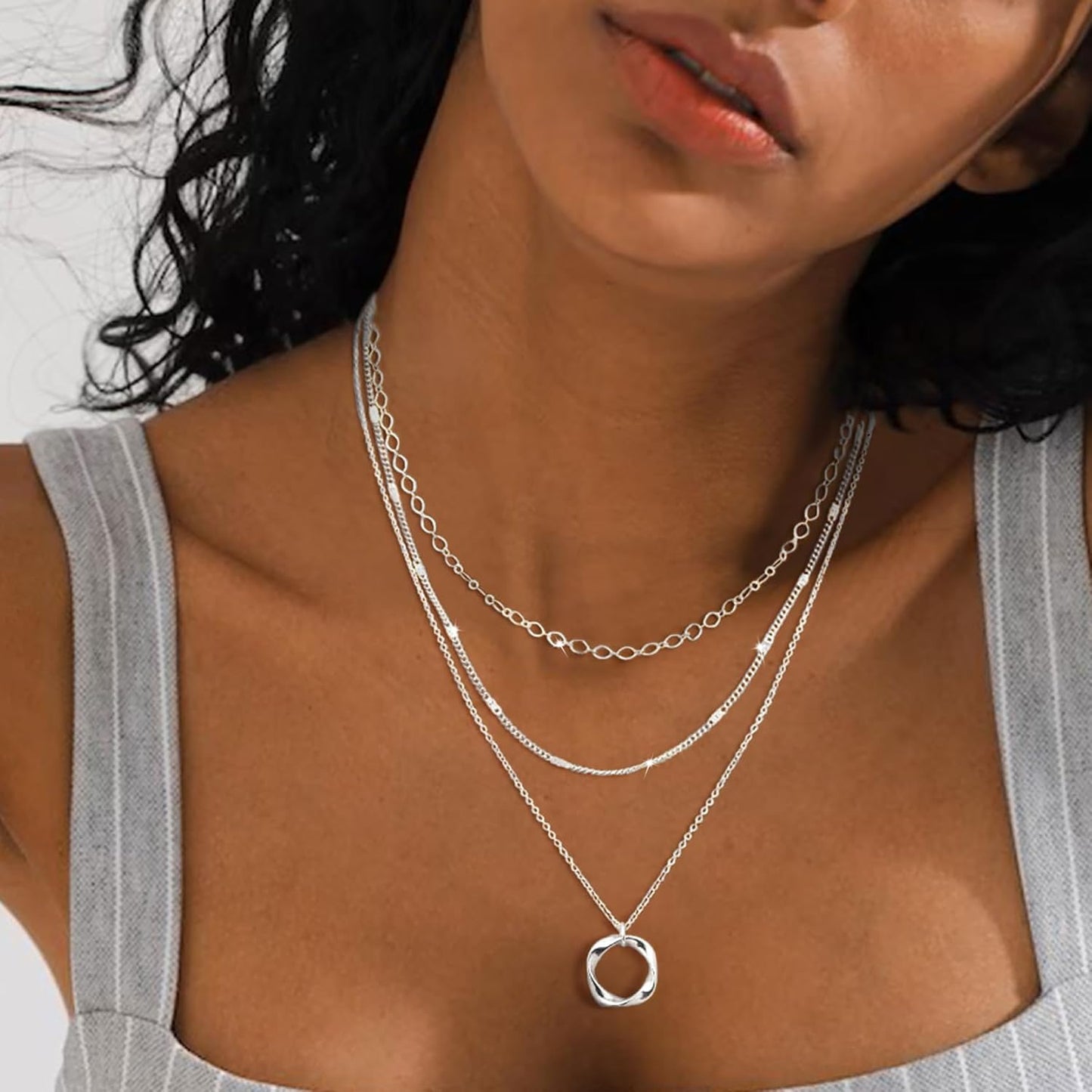 Cuzmly - Collares en capas de plata para mujer, conjunto de collare...