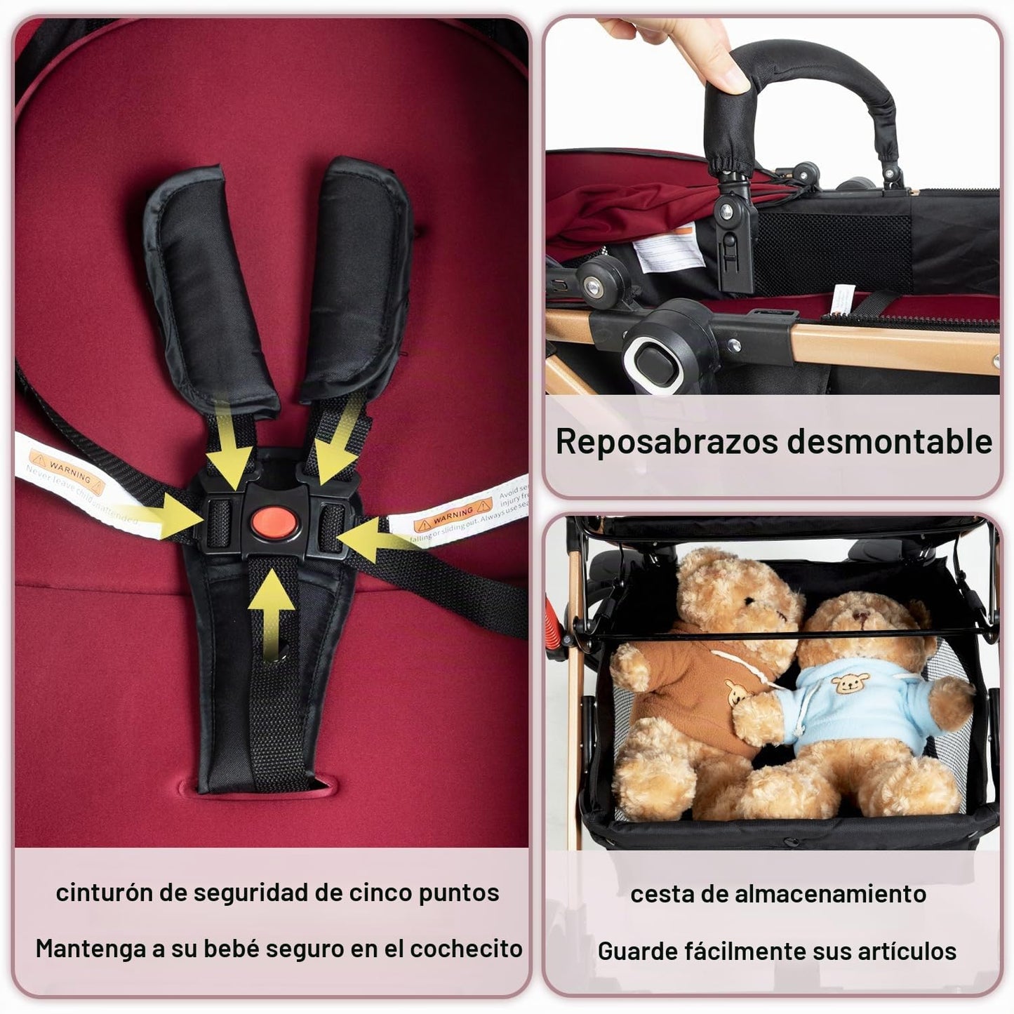 PEARLOVE Cochecito de bebé convertible 2 en 1 para recién nacido pl...