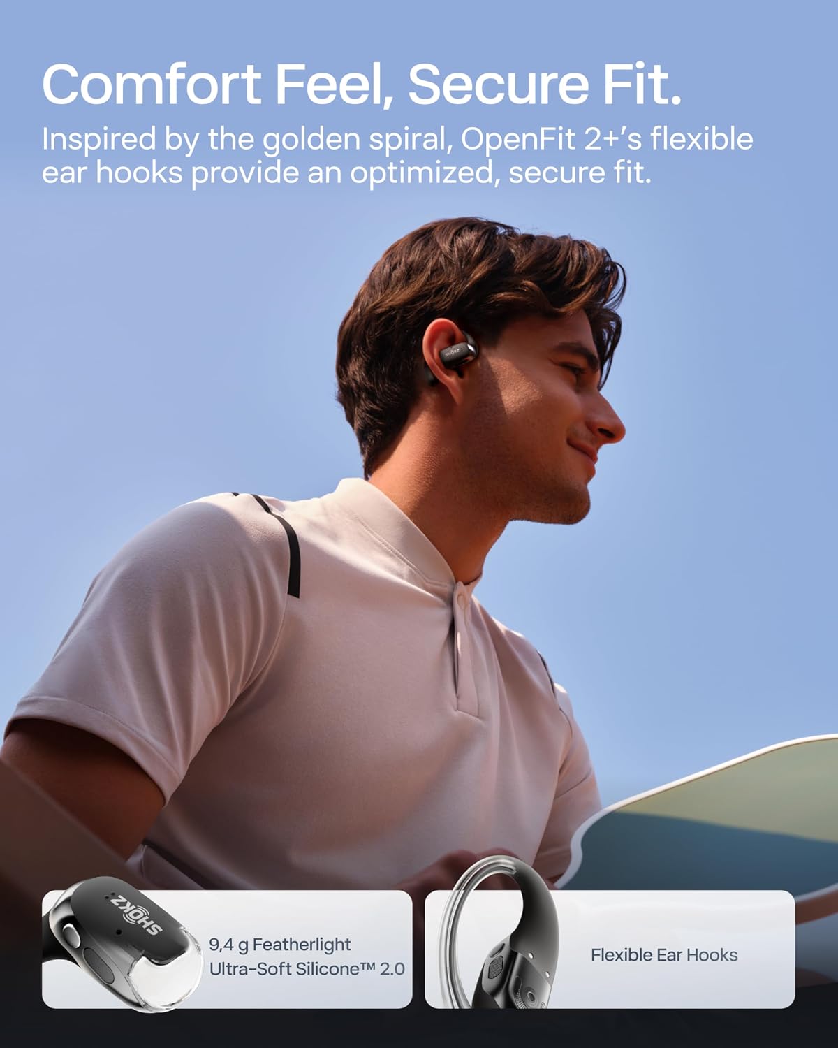SHOKZ Nuevos auriculares OpenFit 2+ de oreja abierta, habilitados p...