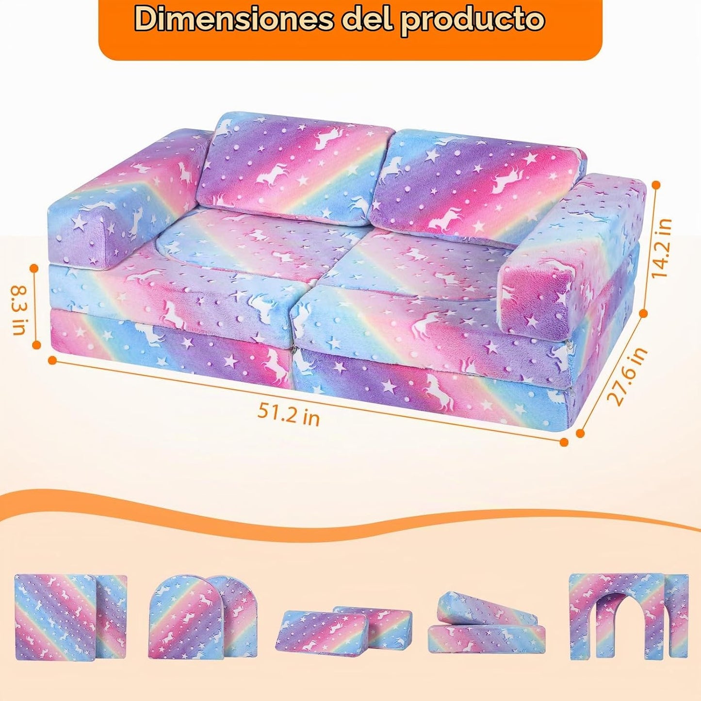 MeMoreCool Sofá de Juego Modular de 10 Piezas Arcoíris que Brilla e...