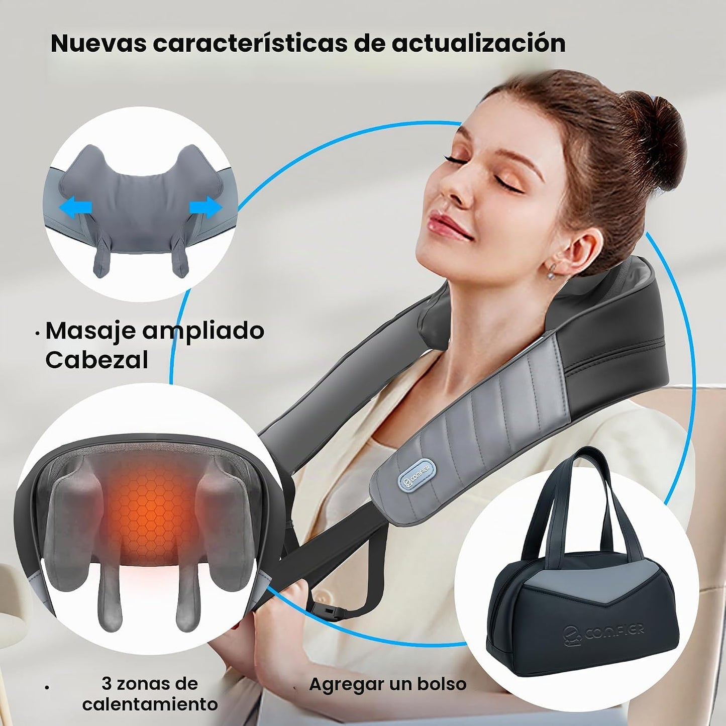 COMFIER Masajeador de cuello y hombros con calor, masajeador Shiats...