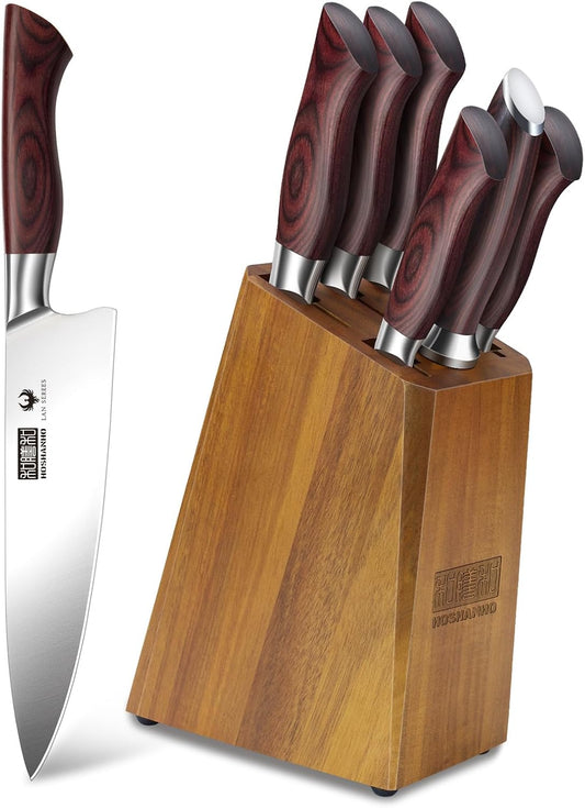 HOSHANHO - Juego de cuchillos de cocina de 7 piezas con bloque, cuc...