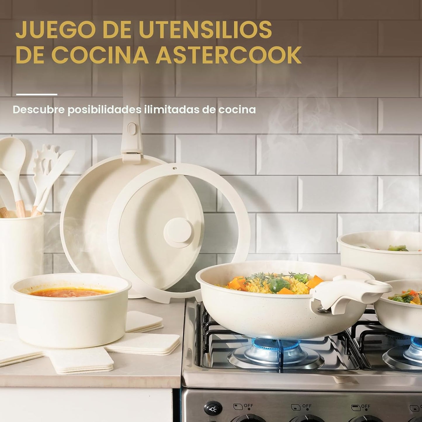 Astercook - Juego de utensilios de cocina de cerámica antiadherente...