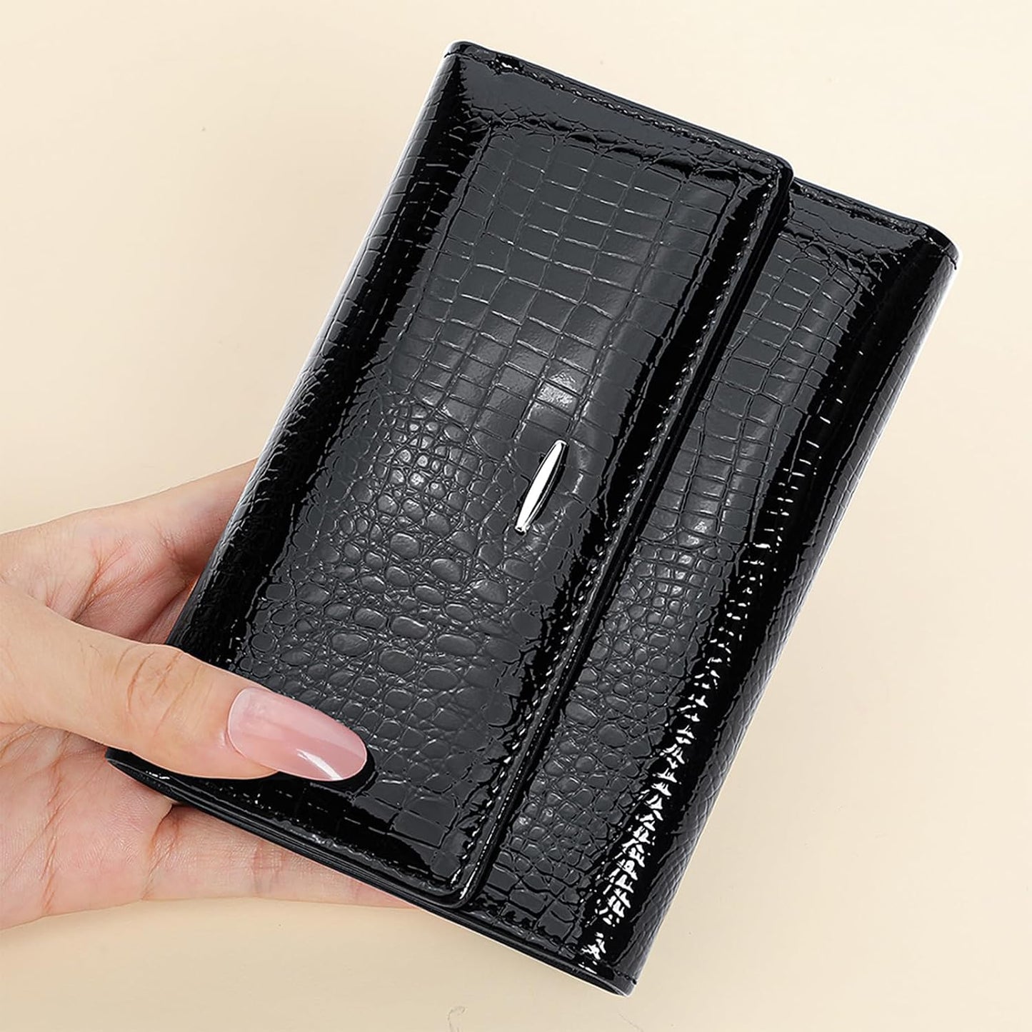 DAMAIKE Cartera de cuero encerado con aceite para mujer, cocodrilo...