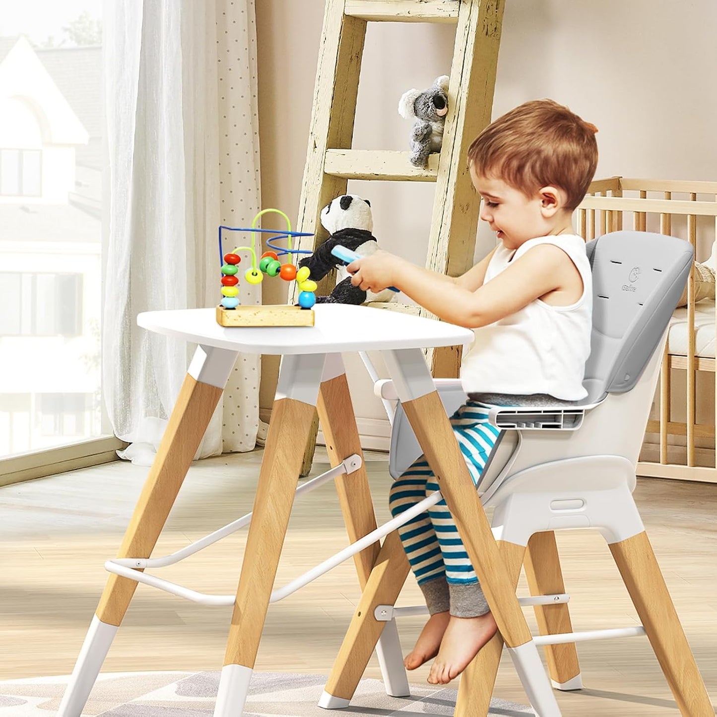 GAIVE Silla alta convertible de madera 8 en 1, silla alta ajustable...