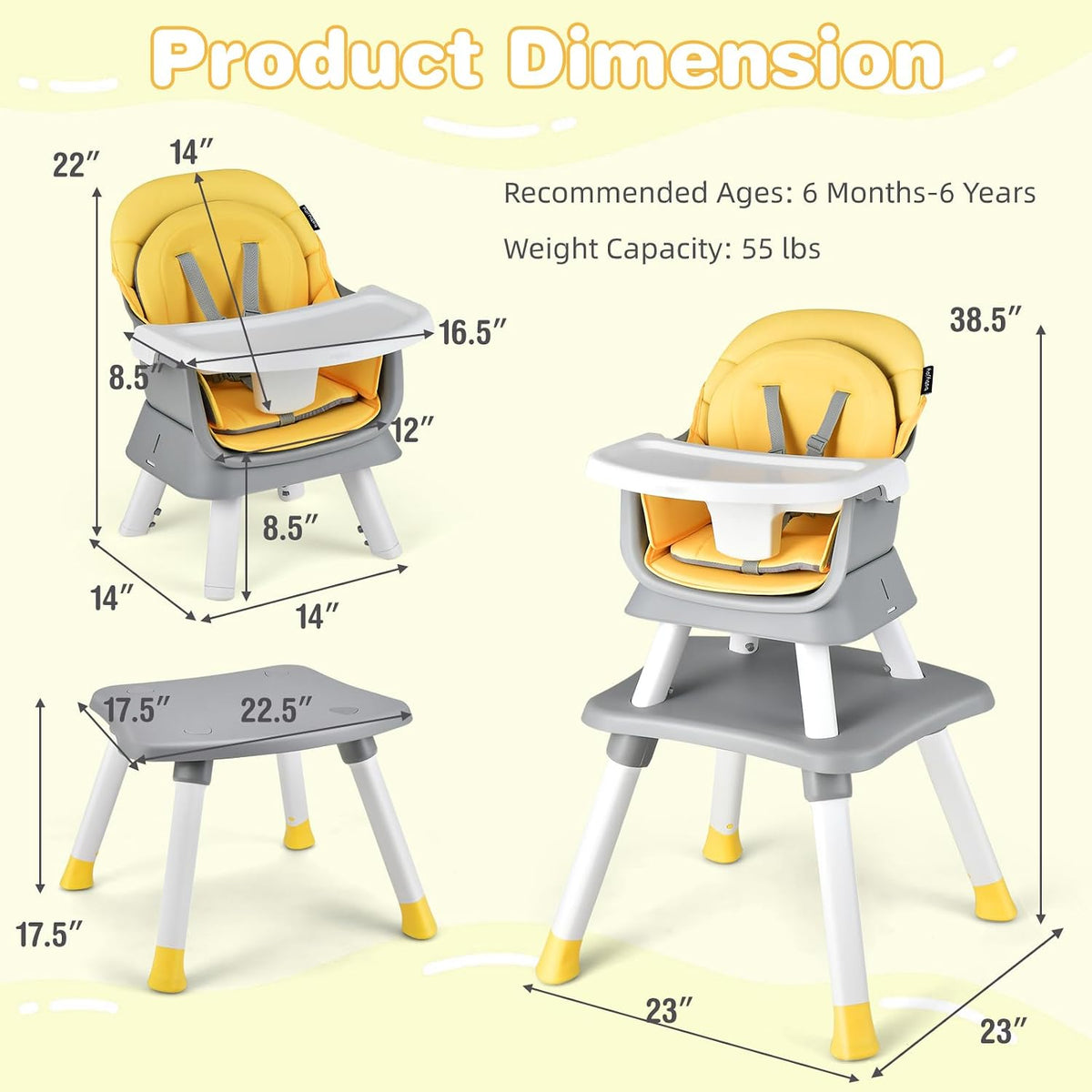 HONEY JOY Silla alta 8 en 1 para bebé, silla alta convertible para...
