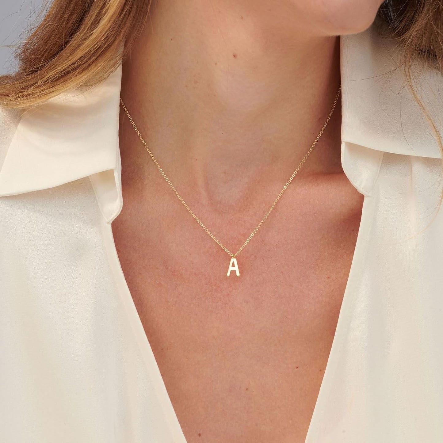 HANLI Collares con inicial para mujeres, chapado en oro de 14k, del...
