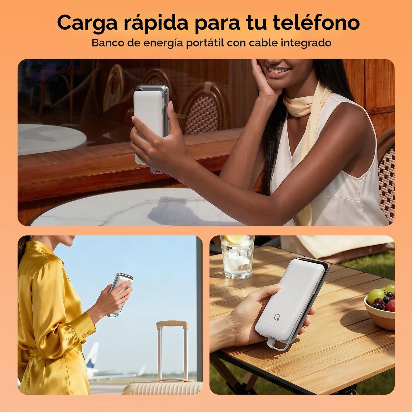 Cargador portátil con cables integrados y enchufe de pared de CA, b...